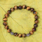 Tiger Eye Beads With Silver Stretch Bracelet in Sterling Silver Om Beads